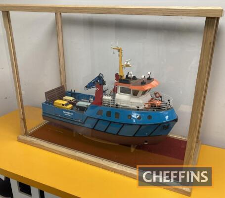 MV Graemsay, a professionally built scale model of the Orkney Islands Council small passenger ferry, fitted in a wood and Perspex display case, 36x16x27ins