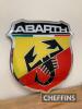 Abarth, a dealers wall-mounting Perspex shield with applied graphics, 22x20ins