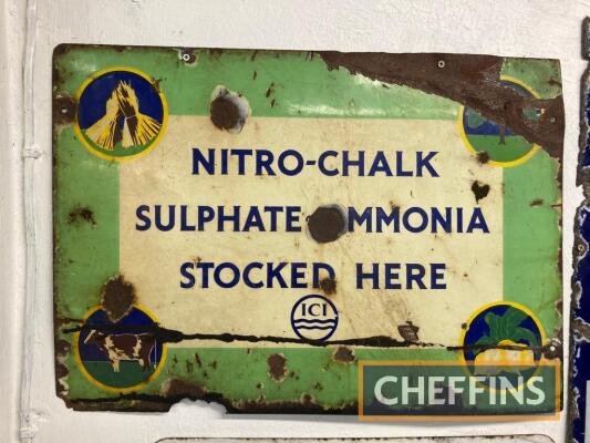 Nitro-Chalk Sulphate Ammonia Stocked Here ICI, a pictorial enamel sign, 24x17ins