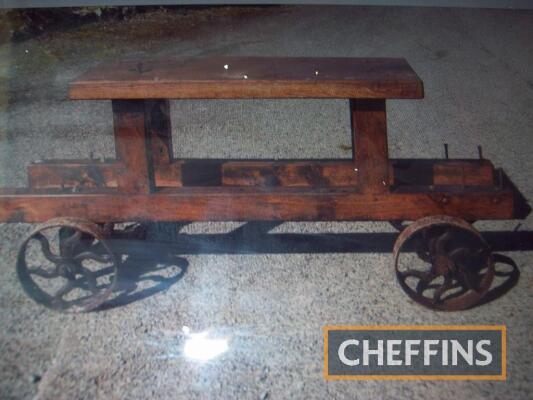 Wooden stationary engine trolley on cast iron wheels