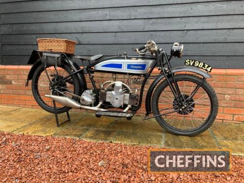 1925 350cc Douglas EW MOTORCYCLE Reg. No. SV 9834 Frame No. MF562 Engine No. YE543 This nicely restored EW has been in the current ownership since at least 1972 as testified to by the accompanying green continuation logbook. Originally bearing the Peterbo