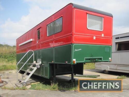 c.1969 Trailer Caravan 'Primrose' An ex-RAF exhibition/recruitment 5th wheel 33ft trailer, that was sold into the fairground world before being converted to a fully fitted living wagon. Entrance to bedroom/dining area and fitted kitchen, end bedroom with