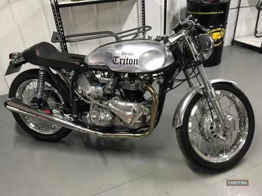 1965 650cc Dresda T110 Triton MOTORCYCLE Reg. No. GLA 530C Frame No. M1471721 Engine No. T110 028642 This stunner of a Triton has all the right credentials, the buff logbook shows it as being registered as a 'Rebuilt' machine in 1965 owned by Dresda of 13