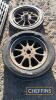 2no. 5.00x19 car wheels and tyres, together with 4.00x19 tractor tyre and Dunlop motorcycle tyre