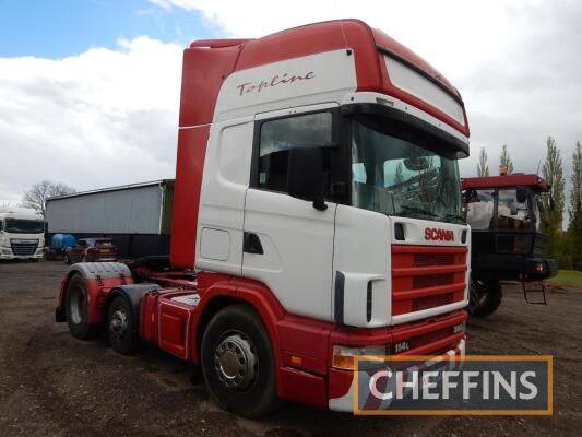 2002 SCANIA 114L 380 6x2 TRACTOR UNIT Fitted with light weight mid-lift axle,Topline cab, plated to 38tonne and no current test Reg. No. NK51 UVS Serial No. 1277955 Mileage: 914,424km FDR: 01/02/2002