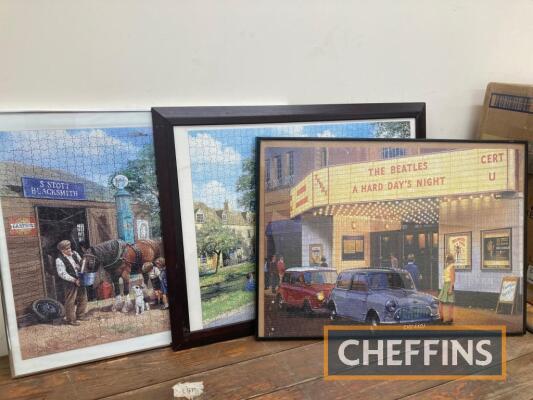 3no. framed jigsaw motoring scenes