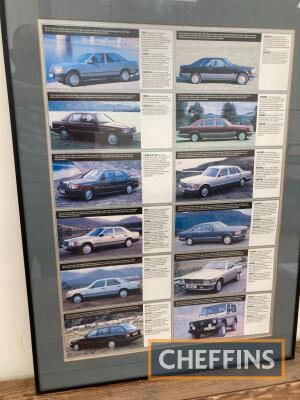 Mercedes-Benz framed and glazed poster of 1980s range, 28 x 21ins