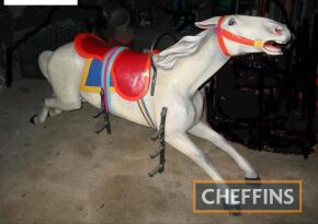 Fairground carousel double-seat fibreglass galloper, 1950-60s front legs in leaping position