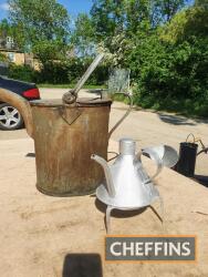 Two water cans, together with four 1gallon oil cans (Esso, Shell etc)