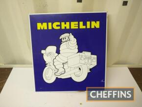 Michelin printed tin illustrated double-sided motorcycle tyre sign, NOS (still has original paper attached on one side)