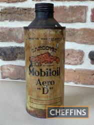 Early Mobiloil Aero D advertising motor oil tin