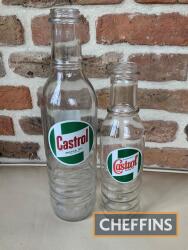 1pint and 1quart size Castrol glass motor oil bottles
