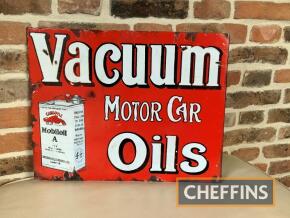 Mobil Vacuum motor car oils advertising flanged enamel sign with professional restoration, 20ins x 16ins