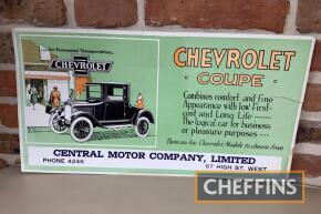 Chevrolet coupe advertising motoring showcard sign, 11ins x 21ins