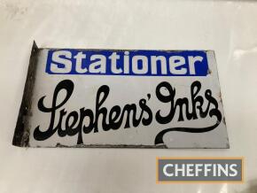 Stationer Stephen's Inks, a double-sided flanged enamel sign, 18x10ins