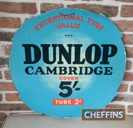 Dunlop Cambridge tyres circular card advertising cycling sign, 61cm in diameter