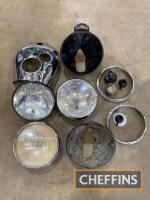 Triumph headlamp shells, chrome nacelle top, switch parts and headlamp units
