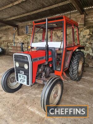 1984 MASSEY FERGUSON 250 diesel TRACTOR Reg. No. B791 VSP Serial No. 625049 Showing 5,635 hours and on Goodyear rear tyres