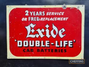 Exide printed tin sign mounted to board