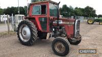 MASSEY FERGUSON 590 diesel TRACTOR Serial No. 381697 Fitted with 12 speed, Conventry built, red cab, assistor rams, 4-bolt pump, long PTO and square axle