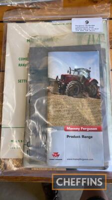 Ferguson buckrake instruction book, Massey-Harris Dickie 714 and 728 drill operators' books, Massey-Harris No.30A disc harrow parts list, Massey Ferguson 7200 combine and Massey Ferguson 6600 tractor brochures, together with Massey Ferguson product range