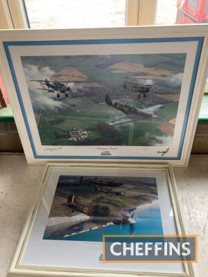 Battle of Britain and Shuttleworth Salute, a signed and framed print and photoprint