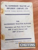 Saunderson tractor ploughs, parts list dated January 1918