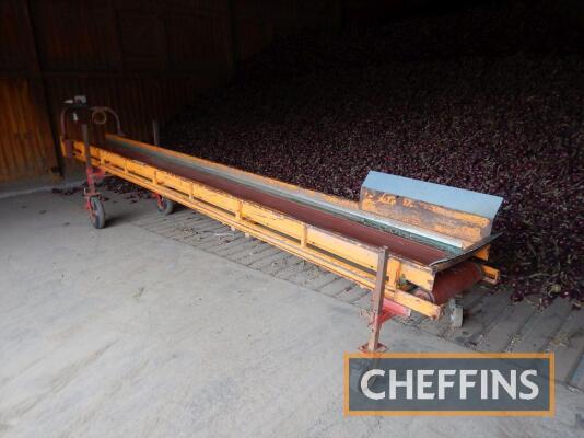 Rekord free-standing mobile flat-belt conveyor, 21ft long x 550mm wide, 3phase