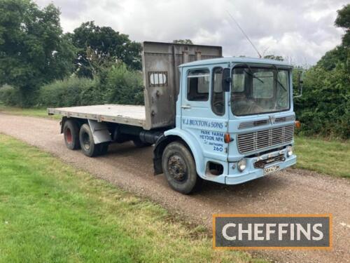** Please note, now NO VAT** 1973 AEC Marshall flat bed Lorry Reg. No. OAH 473M Chassis No. 2TGM6RT25319 The 6-wheeler is stated to be a one owner from new vehicle that has been barn stored for 30 years. The vendor states that it starts, runs, drives and