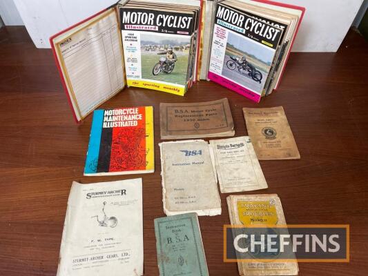 Qty motorcycling literature, to include BSA manuals, New Hudson parts lists, 2no. Bound runs of Motorcyclist magazine etc.