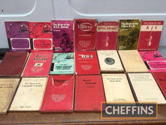 21no. various vintage maintenance books, covering models Triumph, AJS, BSA, Ariel, Royal Enfield, Villiers