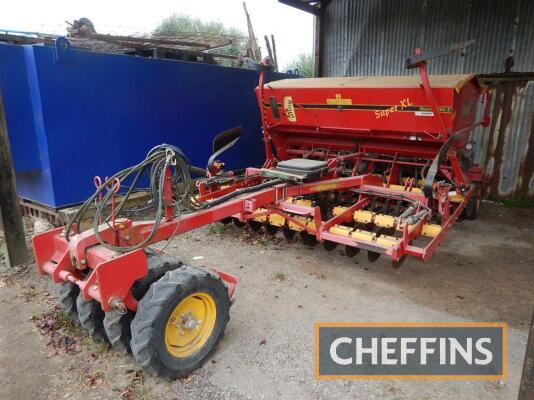 Vaderstad Rapid 300S Super XL trailed drill with `System Disc`, levelling tines, tyre packer, following tines, bout markers and front drawbar tyre packer, 3m Serial No. 9582