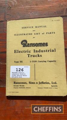 Ransomes electric industrial forklift trucks service manual and parts book