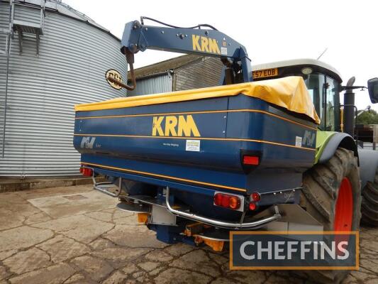 2013 KRM MW2 mounted twin disc fertiliser spreader with 24m discs, PTO drive, KRM BXL1300 hydraulic bag lifter and weight cells Serial No. 265