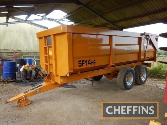 2014 Richard Weston SF14HS 14tonne tandem axle steel monocoque trailer with hydraulic tailgate, sprung drawbar, hydraulic brakes on 385/65R22.5 wheels and tyres, used for grain only Serial No. 17398