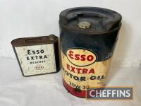 Esso Extra 5gallon oil drum, together with another of unusual form (German) (2)