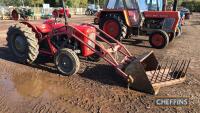 1958 MASSEY FERGUSON 35 4cylinder diesel TRACTOR
<br/>Fitted with front loader, complete with bucket and muck fork
<br/>Described in good condition, having been in use on a smallholding 
<br/>V5, key and seat in office