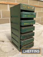 Tewel Motor Products, a countertop set of 6 accessory tins and rack