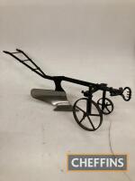 Horse-drawn plough, a scale model of metal construction, 15ins long