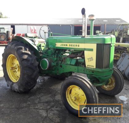 JOHN DEERE 720 diesel TRACTOR
<br/>Fitted with pony engine start, an earlier restoration, main engine runs very well but the pony engine requires some recomissioning. Consigned from long term storage