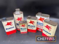 Mobil and Mobiloil, 6 small logo'd cans