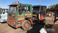 1985 Scania P-Series 4x2 Tractor Unit
<br/>Reg. No. C196 YUG
<br/>Chassis No. 1098505
<br/>Fitted with sleeper cab together with a replacement cab
<br/>Estimate: £4,000 - £6,000
<br/>