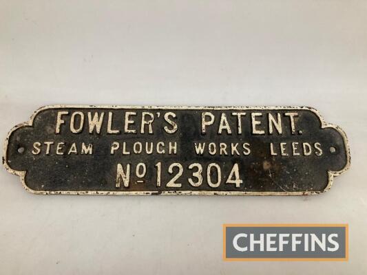 Fowler's Patent Steam Plough Works, Leeds No. 12304, a cast iron plate