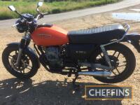 1980 493cc Moto Guzzi V50 MkII
<br/>Reg JWA 957W
<br/>Frame no PB15539
<br/>Engine no 16126
<br/>A running and riding example and showing just 28,032 miles. The vendor informs us that the V50 has had new tyres and battery fitted and that the brakes have b