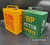 BP Motor Spirit and National Benzole, two 2gallon fuel cans, restored (2)