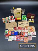 Oil and fuel company memorabilia, to include Shell long service badges, match books, oil can flask etc.