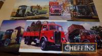 Assorted commercial vehicle themed metal signs, featuring Scammell, Foden etc.