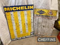 Goodyear & Michelin, two printed tin tyre pressure charts, 30 x 20ins and 34 x 25ins