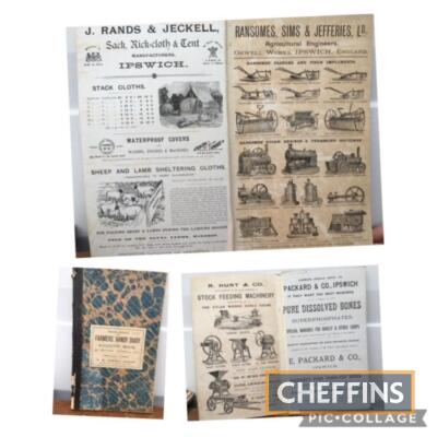 Farmers Handy Diary dating from 1891 with period adverts of Ransomes, Simms & Jefferies, illustrations of steam engines, thrashers, ploughs and implements