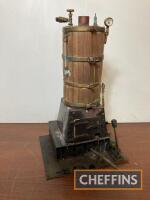 Vertical plank lagged boiler, complete with carrying case and base parts, 16ins tall